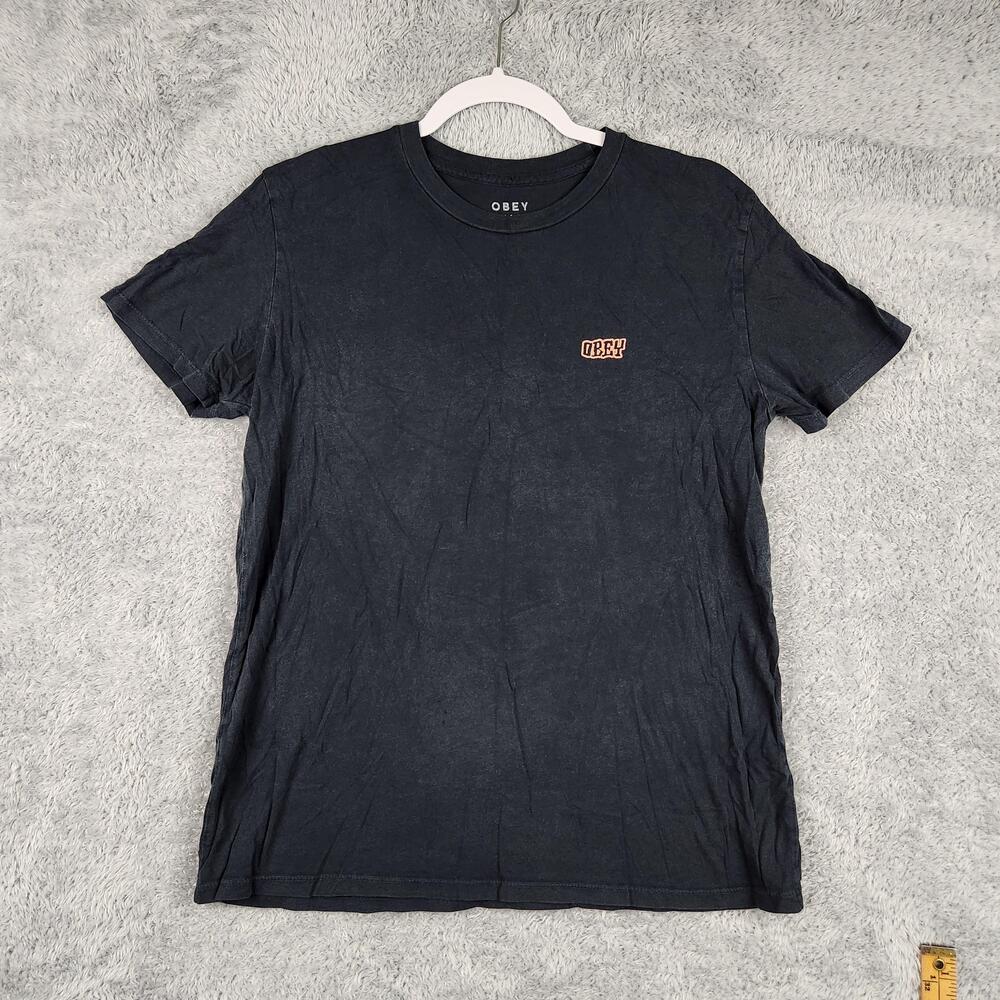 Obey Shirt Mens Medium Black Worldwide Logo Bear Back Graphic Streetwear